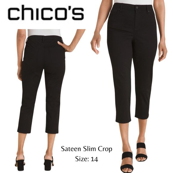 Chico's Pants - Chico's Slim Fit Leg • Sateen Finish Black Crop Pants • Size 14 • Great Shape!